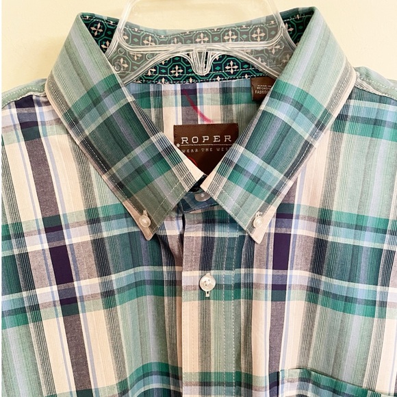 Roper Blue Plaid with Pocket Button Down Collar Shirt Size Large - Picture 3 of 9